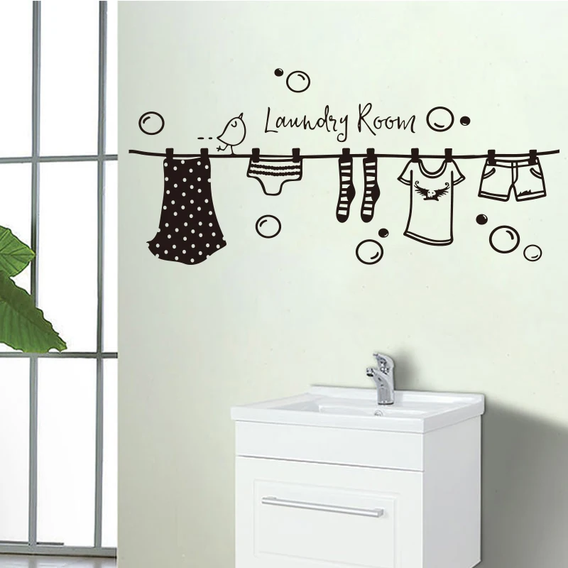 

New Decorative Vinyl Laundry Drying Clothes Wall Decal Art Wallpaper Poster Murals Home Decoration House