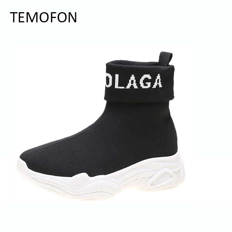 Женские ботильоны стрейч ботинки носки эластичная обувь на танкетке и платформе