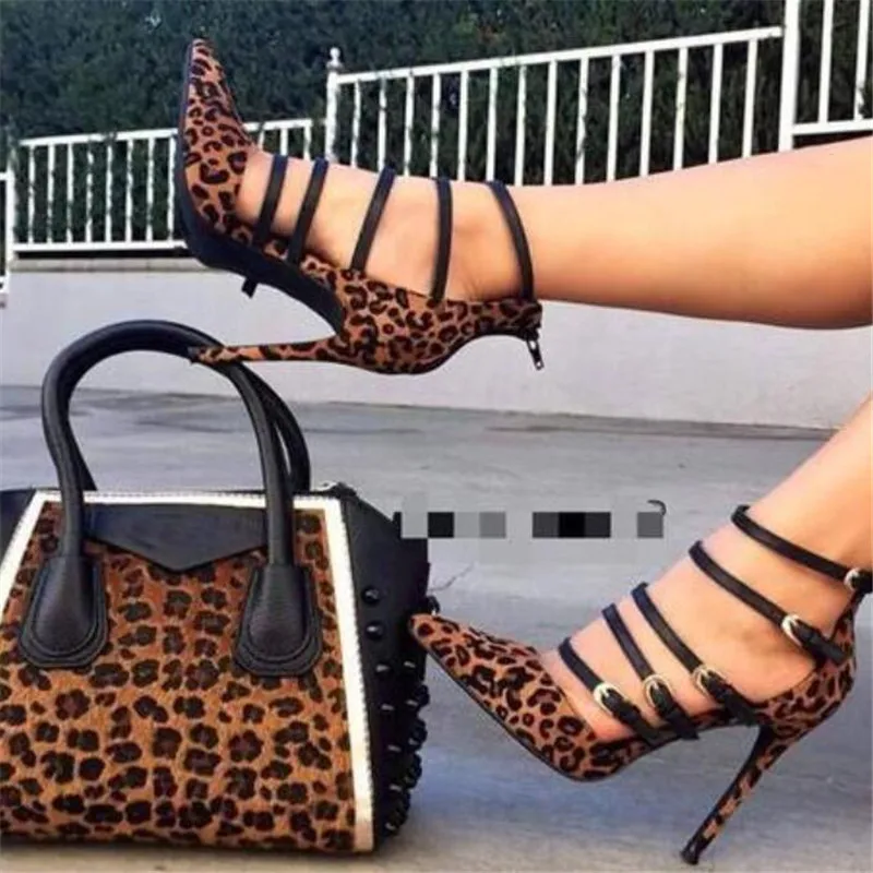 

New women's sandals, leopard print, women's shoes, genuine superstar fashion show, women's high heels 11cm stiletto 3-14