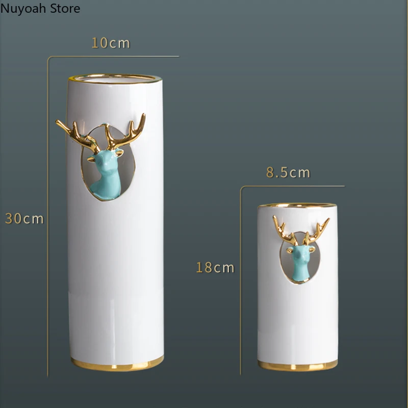 

Creative Elk Ceramic Vase Decoration Simple Simulation Flower Arrangement Accessories Countertop Vase Modern Home Decoration