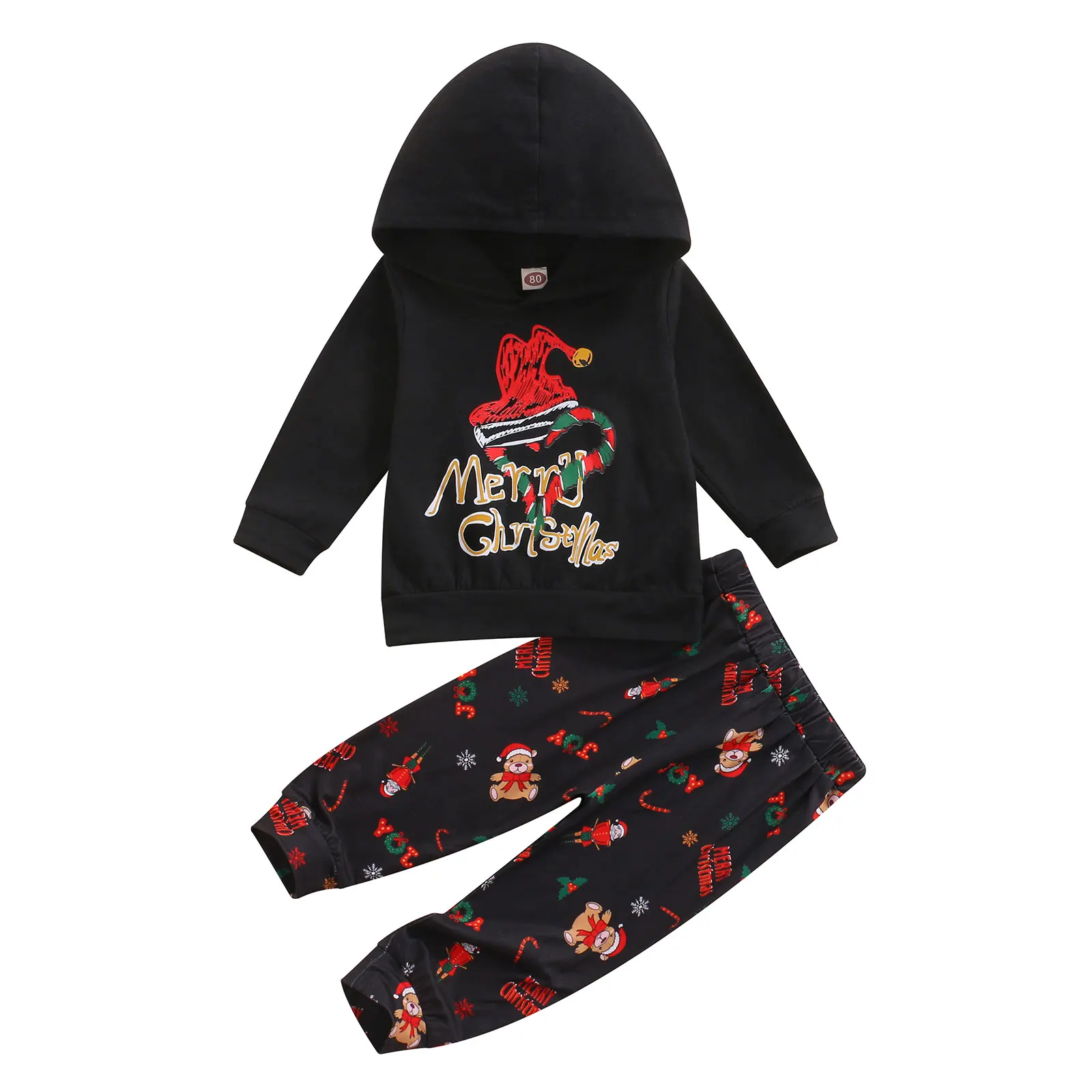 

2Pcs Kids Christmas Tracksuits, Cartoon Print Hooded Long Sleeve Sweatshirt Elastic Waist Pants for Girls, Boys 2021 New Fashion