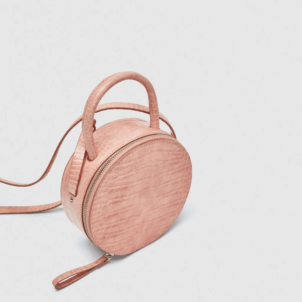 

FIRMRANCH women's bag 2021 fashion design pink round mini crocodile pattern small round bag PU single shoulder diagonal bag