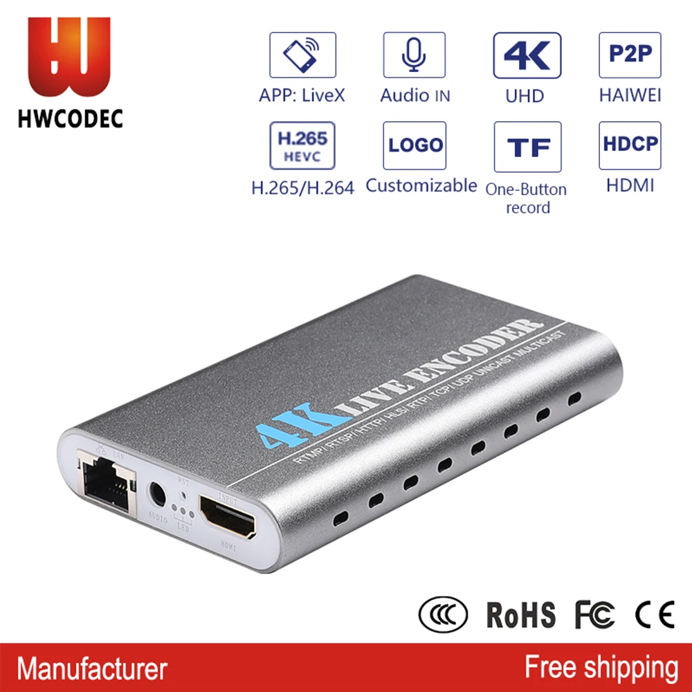 HWCODEC K1 H.265 4K 3840*2160 HDMI аудио и видео кодировщик с TF/sd картой записывающее приложение
