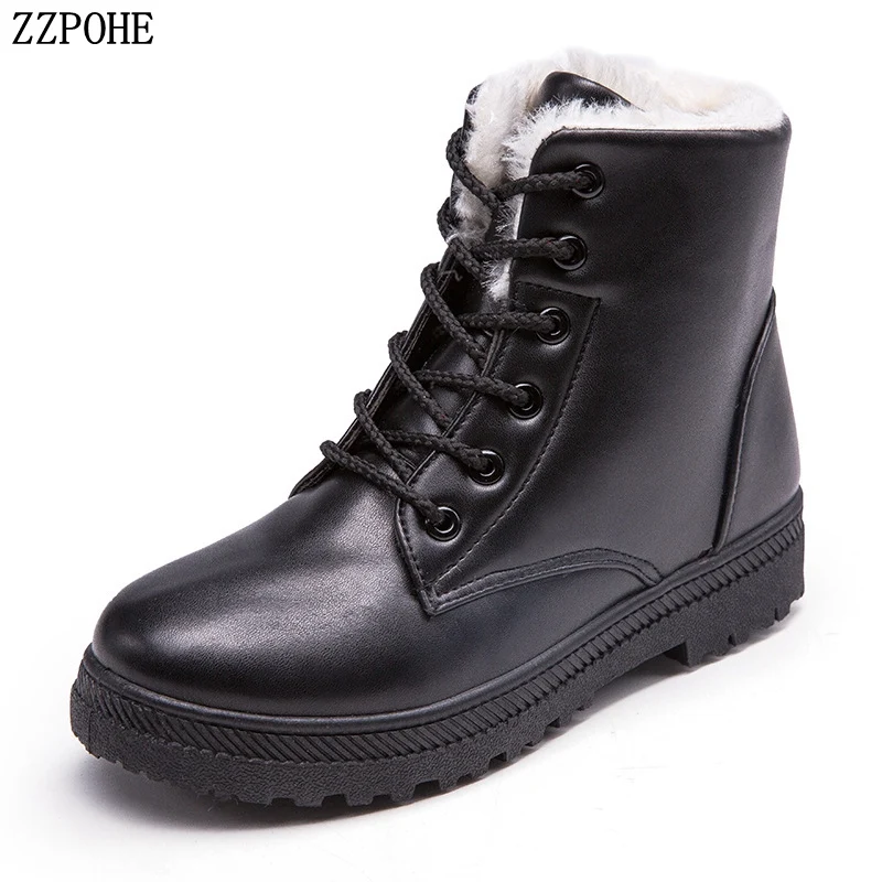 ZZPOHE Winter Boots 2019 Women Fashion Lace Up Casual Snow Female Waterproof Flat Heel Ankle Non-slip Ladies Shoes | Обувь