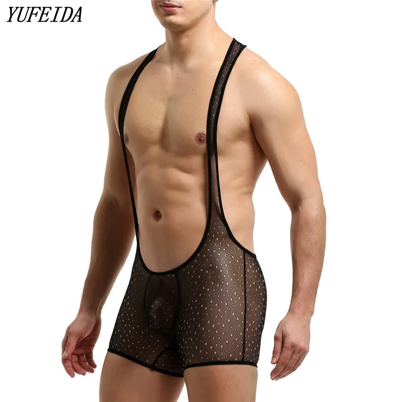 Мужское прозрачное боди пикантное слитное трико майка для борьбы Прозрачное