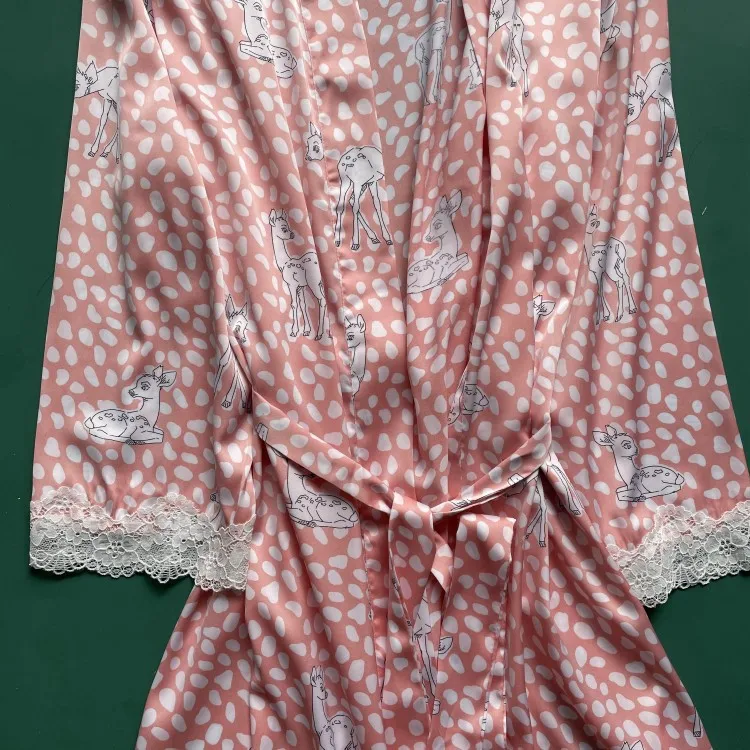

Female Robe Sleepwear Bathrobe Gown Sexy Lace Homewear Intimate Lingerie Green Printed Nightwear Casual Satin Nightgown