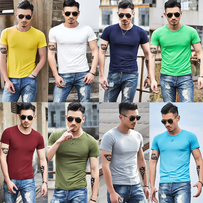 Футболка мужская приталенная с V образным вырезом короткий рукав однотонная