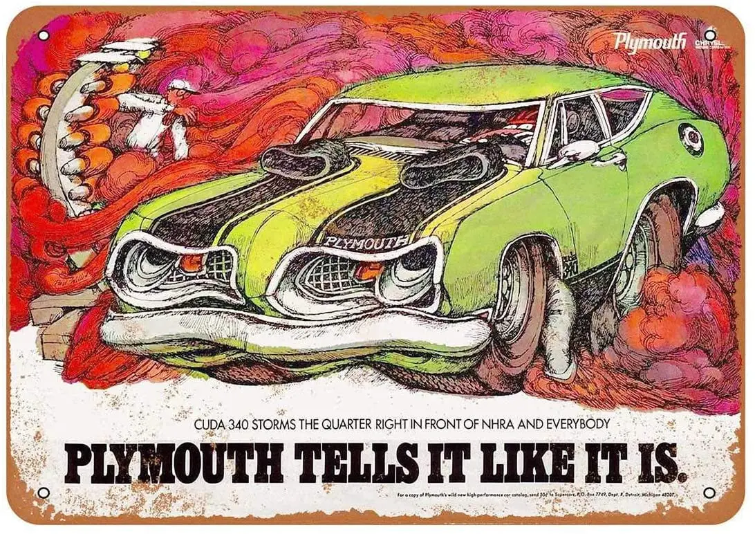 

Diuangfoong 1969 Plymouth Cuda 320 Cartoon Vintage Look Metal Sign 12"×8"