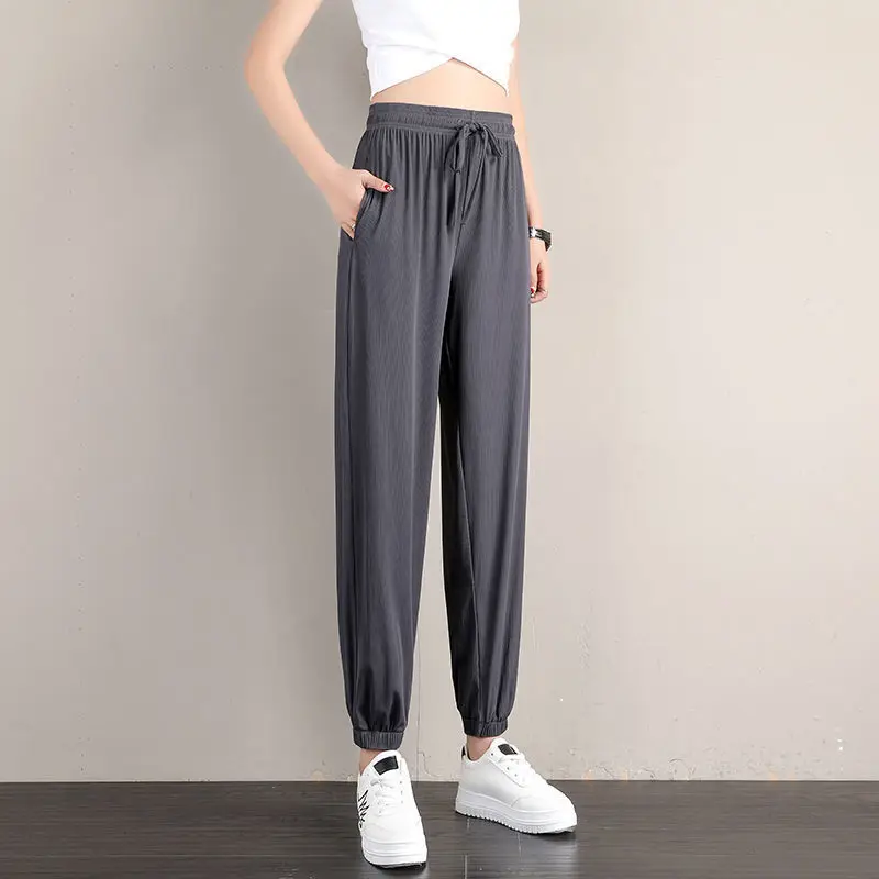 

Ice silk sweatpants women's loose-fitting feet summer thin casual pants drape was thin, large size wide-leg bloomers