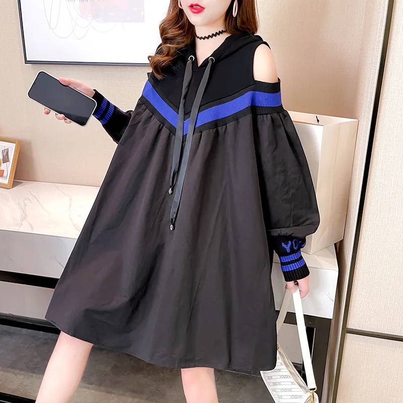 Japanese large edition women's 2021 autumn dress Korean loose fashion splicing hooded long sleeved top trend Hoodies Sweatshirts