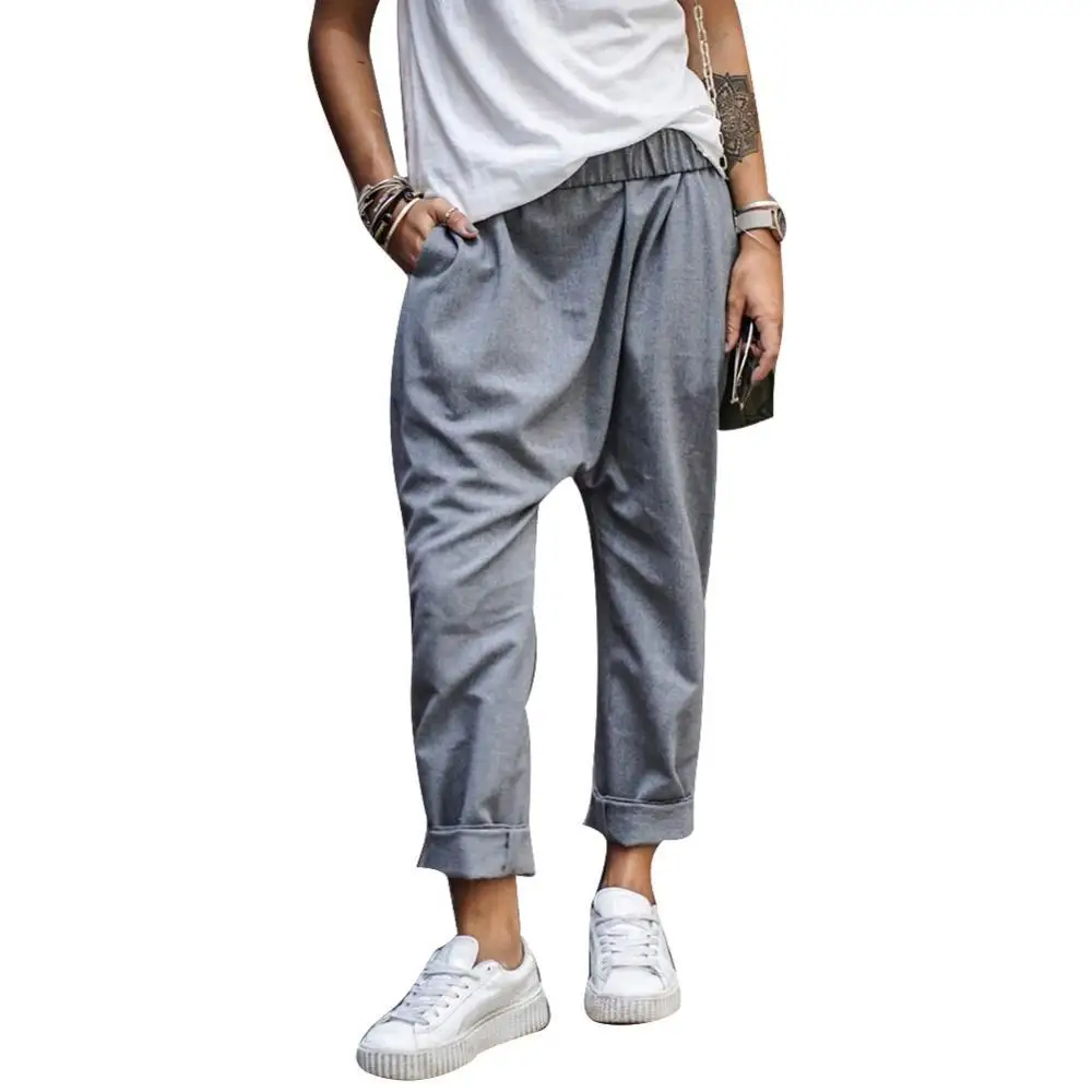 

70% Hot Sell Casual Women Plus Size Loose Harem Pants Solid Color Elastic Waist Long Trousers