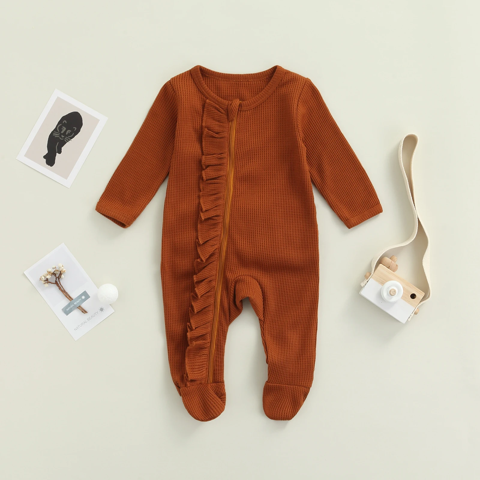 Демисезонная теплая одежда для новорожденных однотонные Комбинезоны на молнии с