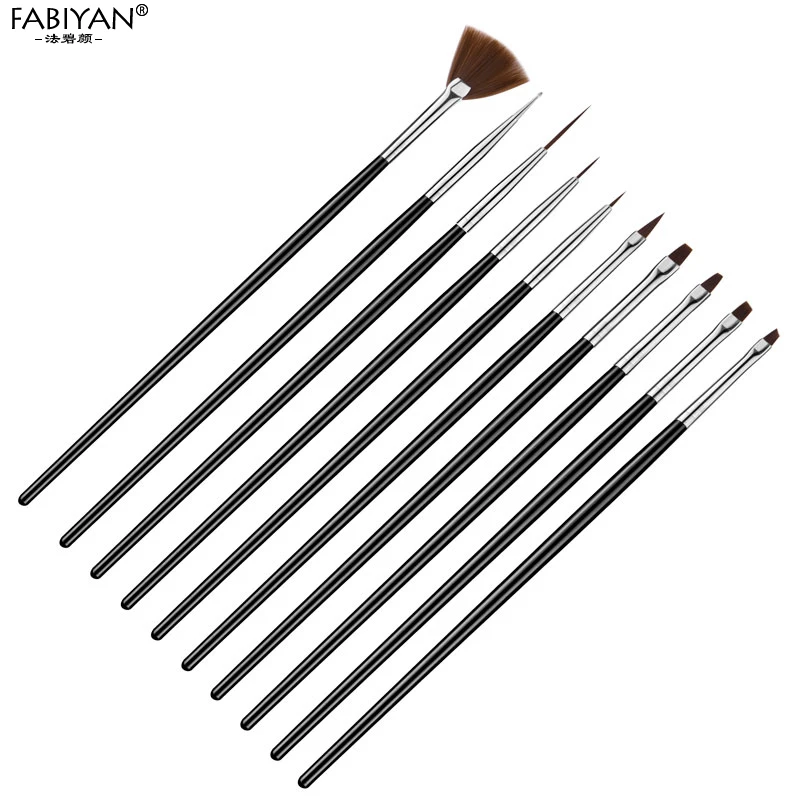 10Pcs/Set Black Acrylic DIY Painting Drawing Nail Art Pen Brush UV Gel Builder Line Fin Fan Manicure Tools Polish Salon Design | Красота и
