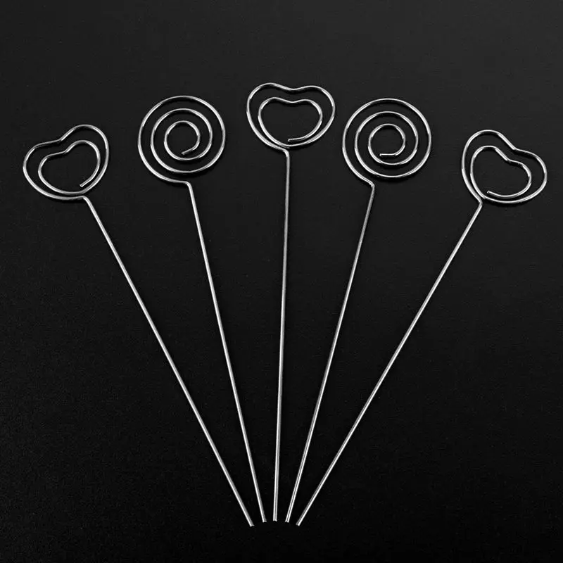 

60 Pieces Metal Wires Memo Clip Note Card Holders Table Number Clip Photo Stand for Wedding Party Cake Decor, Round and Heart Sh