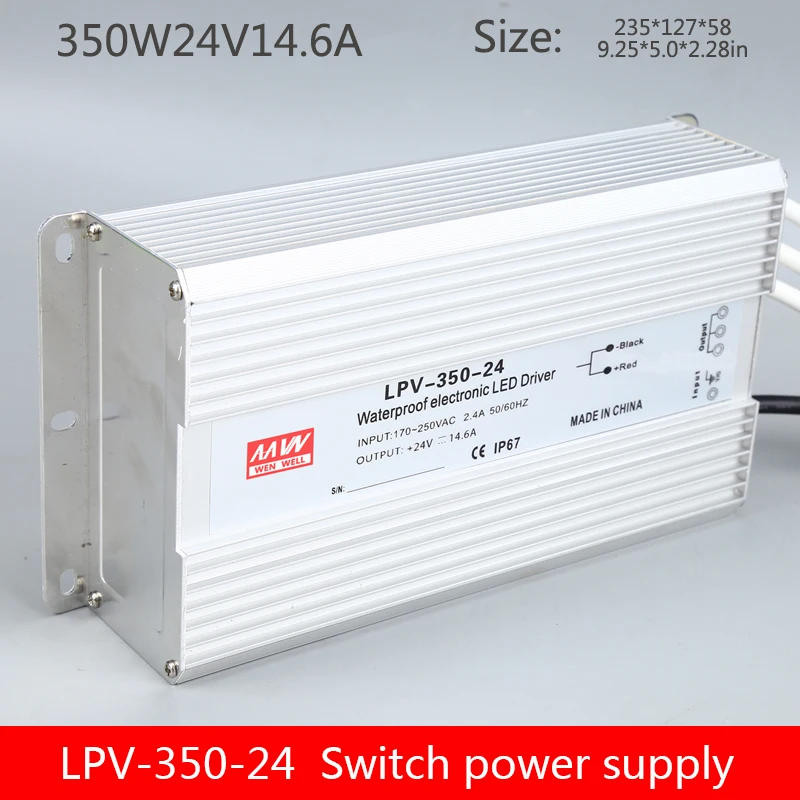 350W24V14. 6A водонепроницаемый выключатель питания Одиночная группа DC Выход 12v36V48V