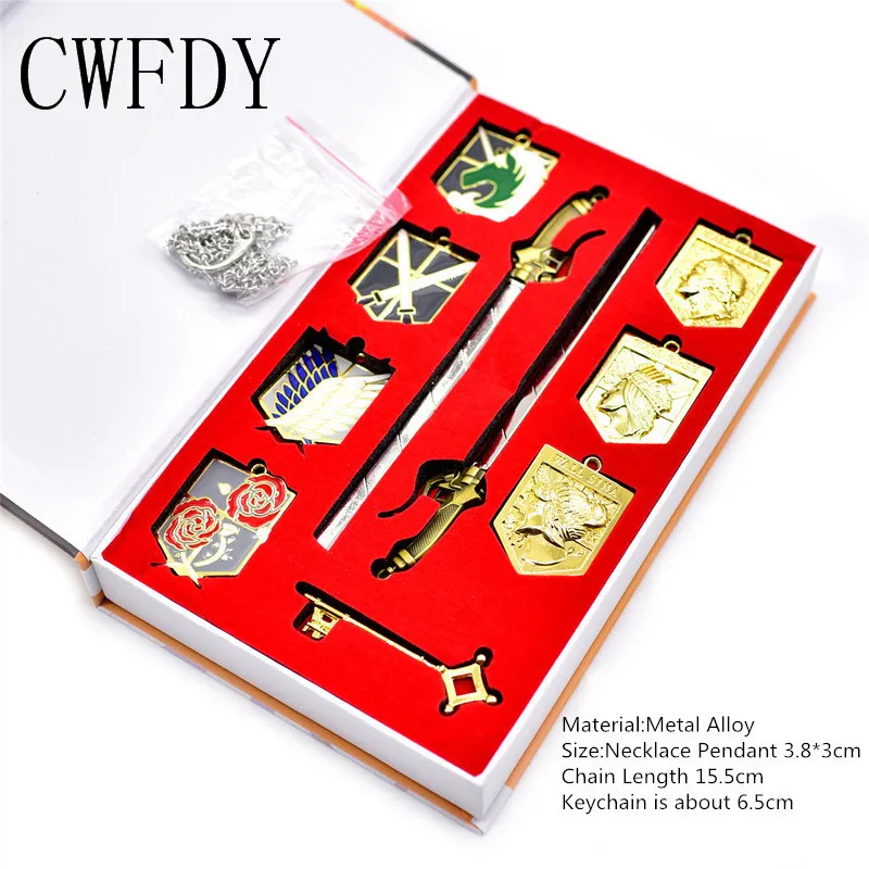 

Attack On Titan Keychain Shingeki No Kyojin Badge Levi Mikasa Ackerman Eren Jaeger Emblem Metal Badge Weapon Key Chain Toys