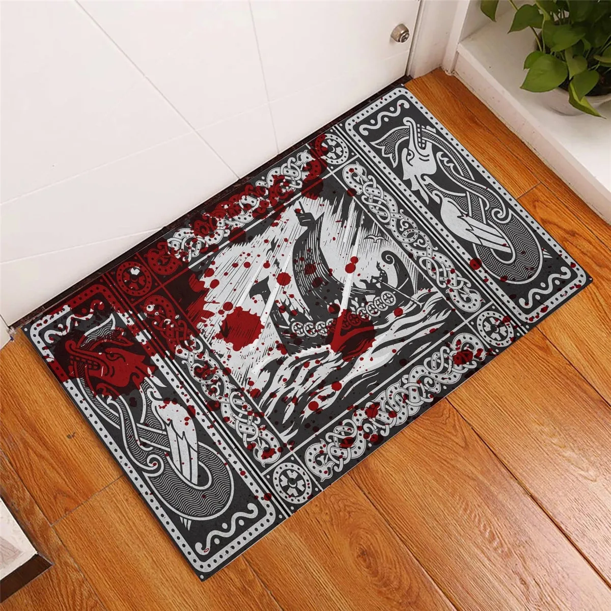 

Viking Celtic Drakkar Blood 3D All Over Printed Doormat Non Slip Door Floor Mats Decor Porch Doormat