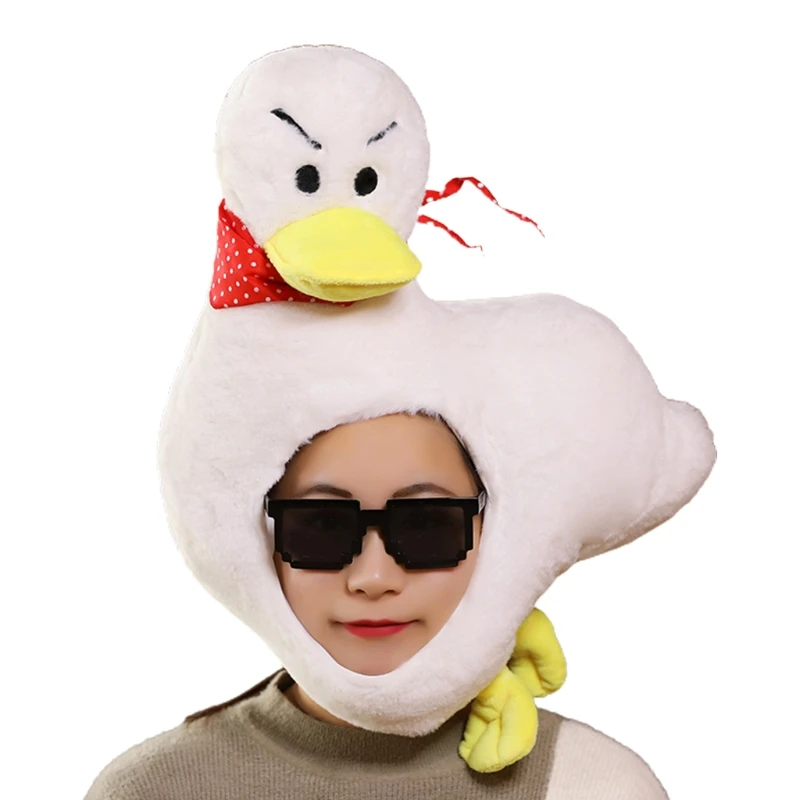 

Funny Cheer Up Fighting Duck Plush Hood Hat Pillow Animal Stuffed Toys Headgear Warm Cap Performance Cosplay Party Photography P
