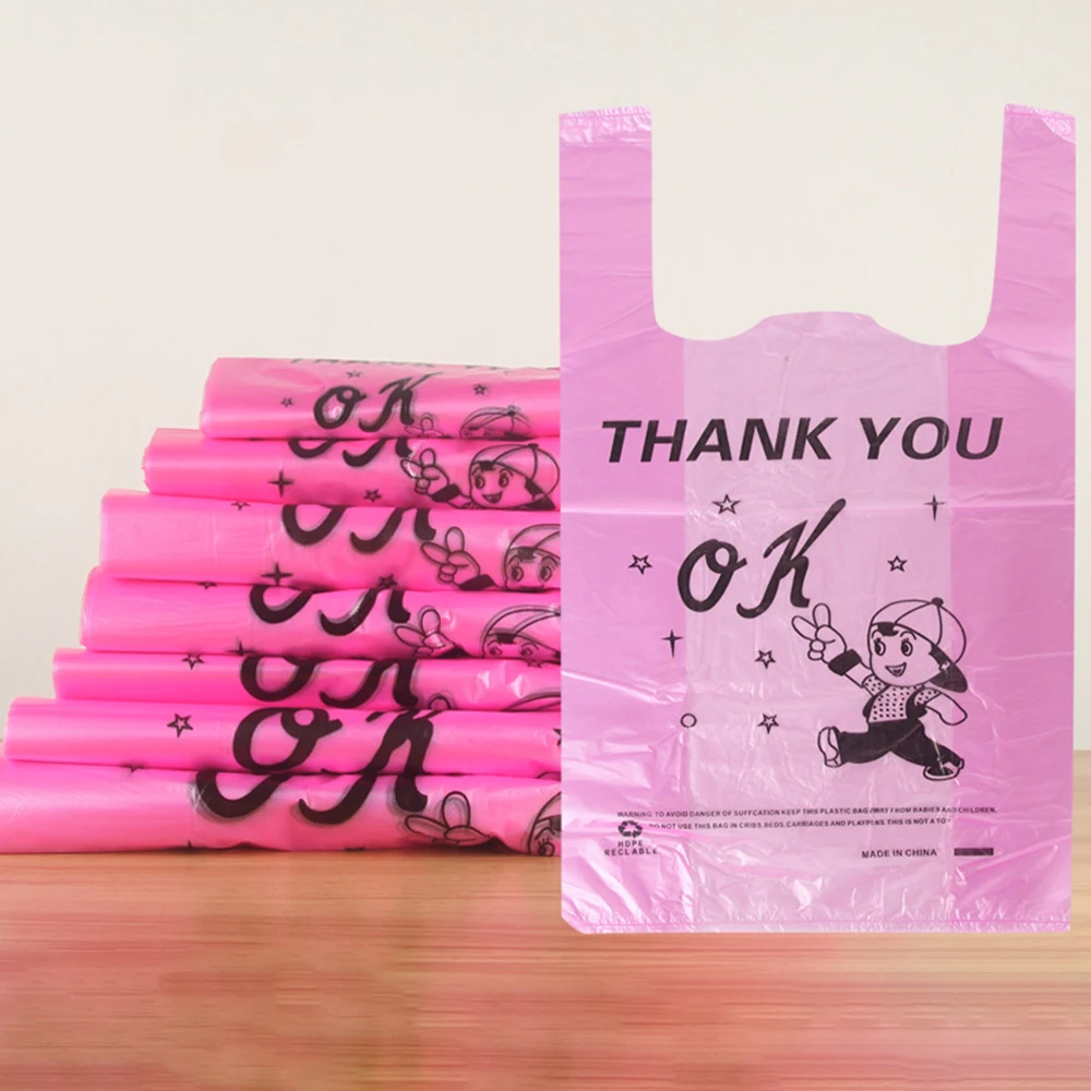 Thank you printed Lovely Shopping Bags Supermarket Plastic Bags With Handle