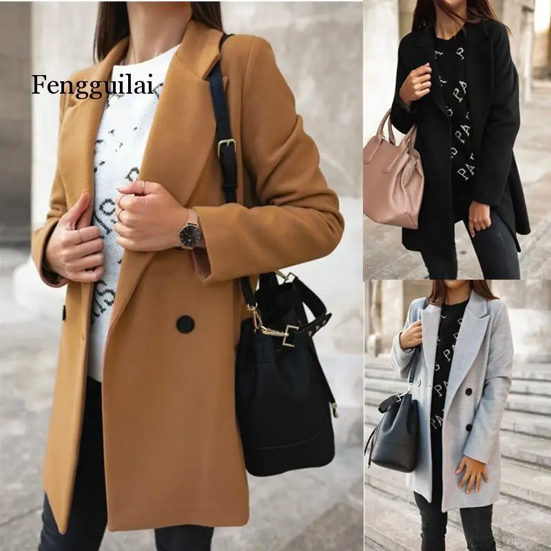 Женское Полушерстяное пальто длинное на пуговицах зимнее 2020 элегантное теплое