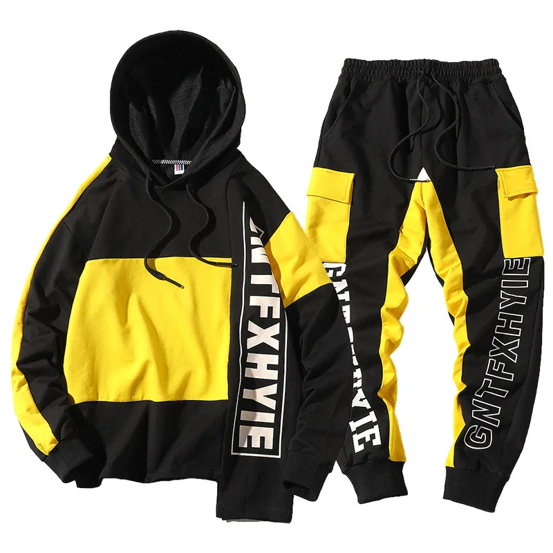 

Tracksuit Set Men's Spring Autumn Hooded Jacket Pullover Sweatshirt+Pants Sporting Suit Two Piece Male Street Hip Hop Sweatsuit