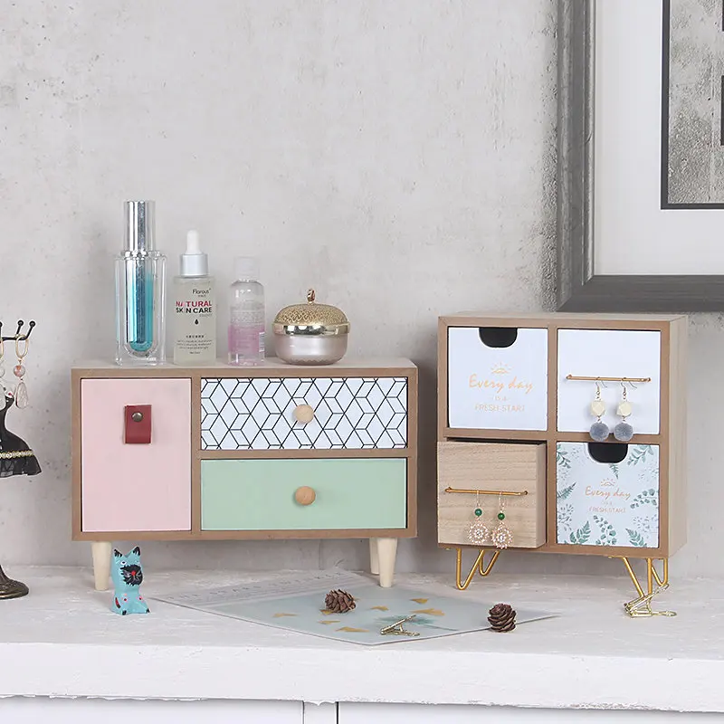 Desktop Jewelry Storage Cabinet Wooden Debris Box Household Drawer Cosmetic | Boxes &amp Bins