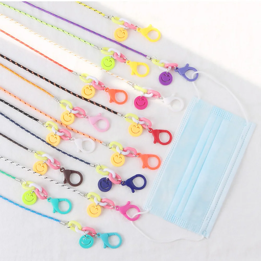 

2021 Fashion Candy Color Acrylic Rope Mask Chain Necklace Portable Anti-lost Children Student Tether Accessories for Kids Women