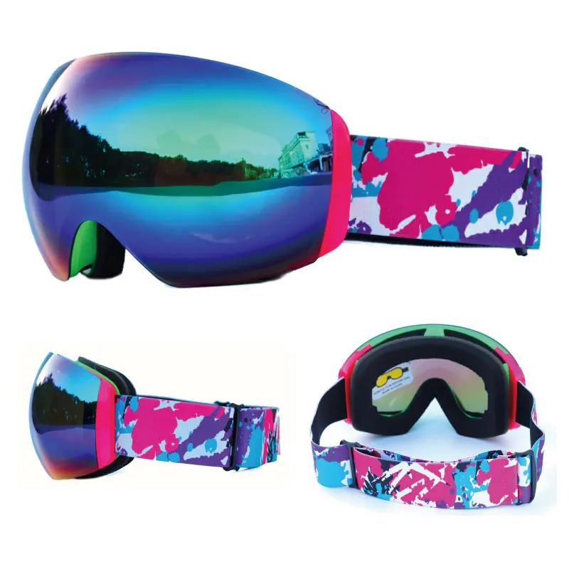 Pink Green Lens Лыжные очки двухслойные Поляризованные линзы для катания на лыжах противотуманные UV400 очки для сноуборда мужские женские лыжные Чехол для очков - Цвет: Pink Green Lens