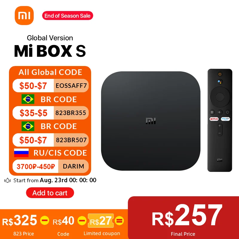 Original xiaomi mi caixa de tv s 4k ultra hd android 9.0 hdr 2g 8g wifi google elenco netflix caixa de tv inteligente media player versão global