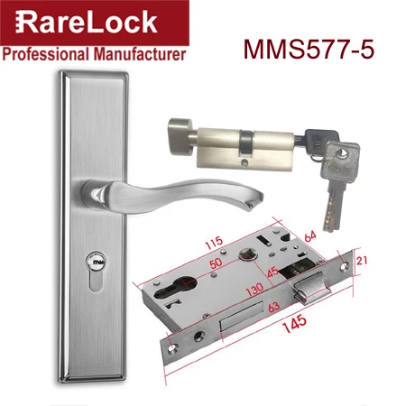 Rarelock современный простой дверной замок с нержавеющей ручкой, несколько размеров, для спальни, ванной комнаты, деревянная дверная фурнитура, регулируемый Шаг hh - Цвет: MMS577-5