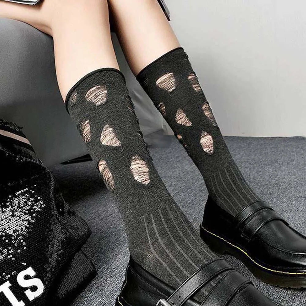 

Cool Thin Candy Color Women Fashion Ripped Cotton Beggars Socks Hole Pile Socks Hosiery