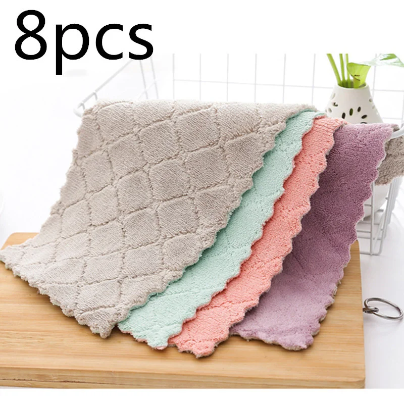 

8pieces Household Super Absorbent Microfiber Towel Kitchen Dish Cloth Non-Stick Oil Washing Rag Tableware Cleaning Wiping Tool