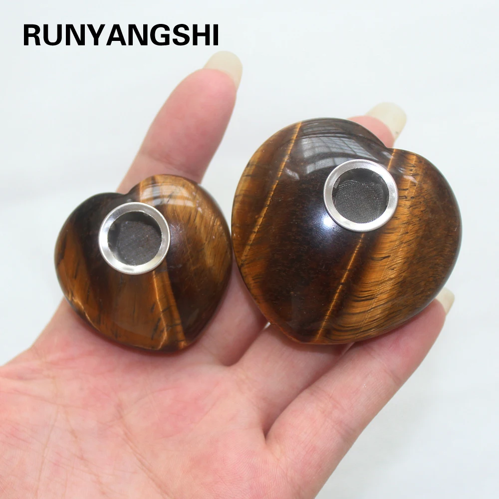 Трубка для курения тигровый глаз в форме сердца полоски Исцеляющие драгоценные