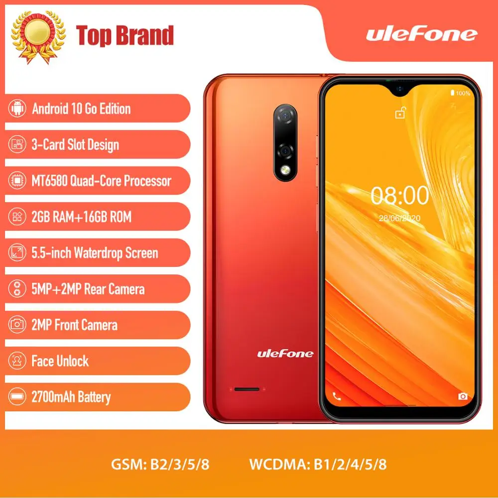 

Смартфон Ulefone Note 8, на базе Android 10, четырёхъядерный, 2 ГБ 16 ГБ, экран 5,5 дюйма, сканер лица, 5 МП, 2700 мАч, GPS мобильный телефон