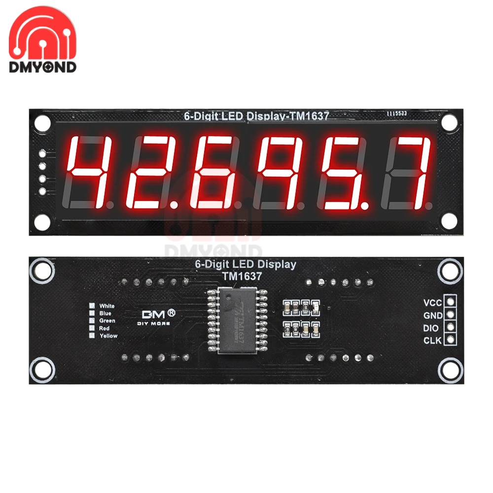 1pcs TM1637 6 Bits Digital LED Display Module For arduino 7 Segment 0.56 Inch Clock RED Anode Tube Four Serial Driver Board Pack |