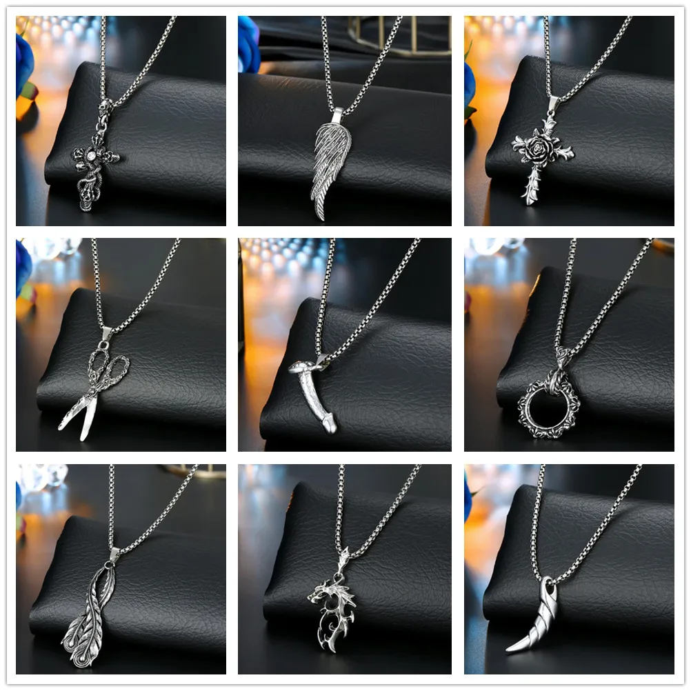 

30Kinds Domineering Cross Pendant Necklace Fashion Skeleton Necklace for Men Women Party Jewelry Gothic Stainless Steel Necklace