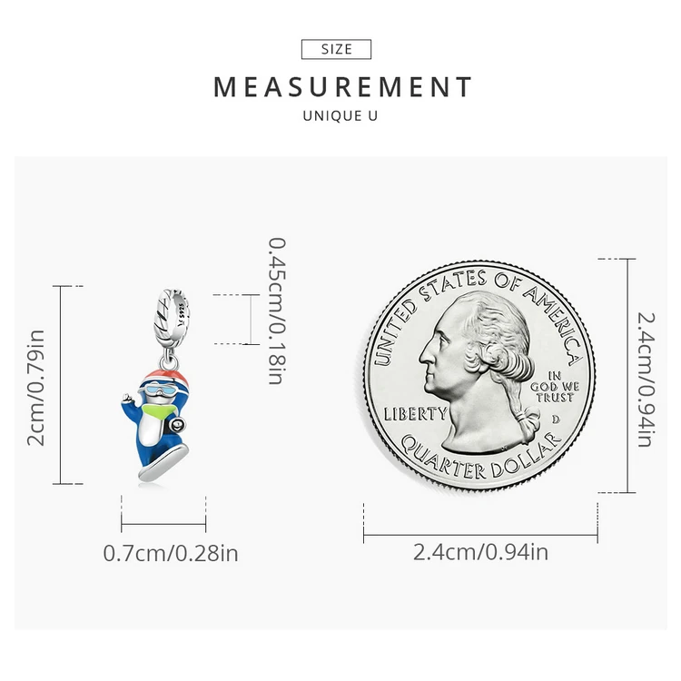 Шарм женский из серебра 925 пробы с Бусиной в виде пингвина | Украшения и