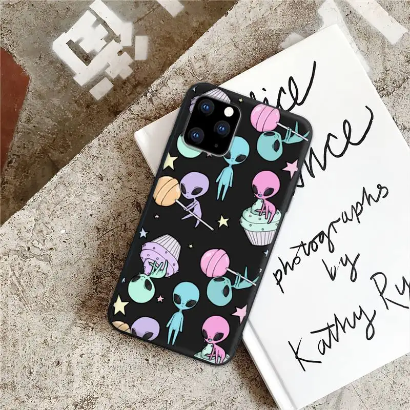 

Cartoon Alien Black Rubber Mobile Phone Case Cover For IPhone 12 11 Pro Max Xs X Xr 7 8 6 6s Plus 5 5s Se 2020
