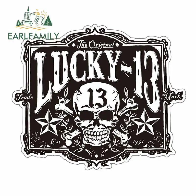 

EARLFAMILY 13cm x 11cm for Skull Lucky 13 Decal Personality Laptop Windshield Car Stickers Scratch-Proof Anime Car Assessoires