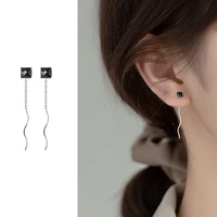 real 925 sterling silver geometric black zircon drop earrings wave shape short earring hypoallergenic jewelry for women