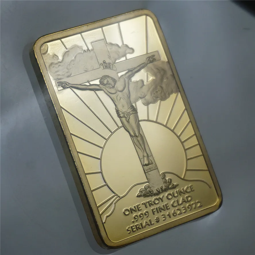 Квадратные монеты Иисуса золотого цвета для коллекционирования позолоченные