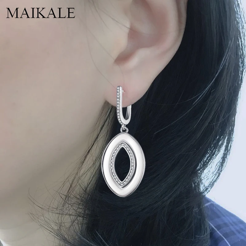 Женские керамические серьги подвески MAIKALE простые золотистые с кубическим