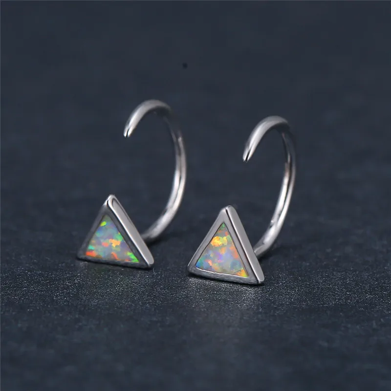

Dainty Female Blue White Opal Earrings Trendy Triangle Small Hoop Earrings For Women Charm Silver Color Wedding Earrings