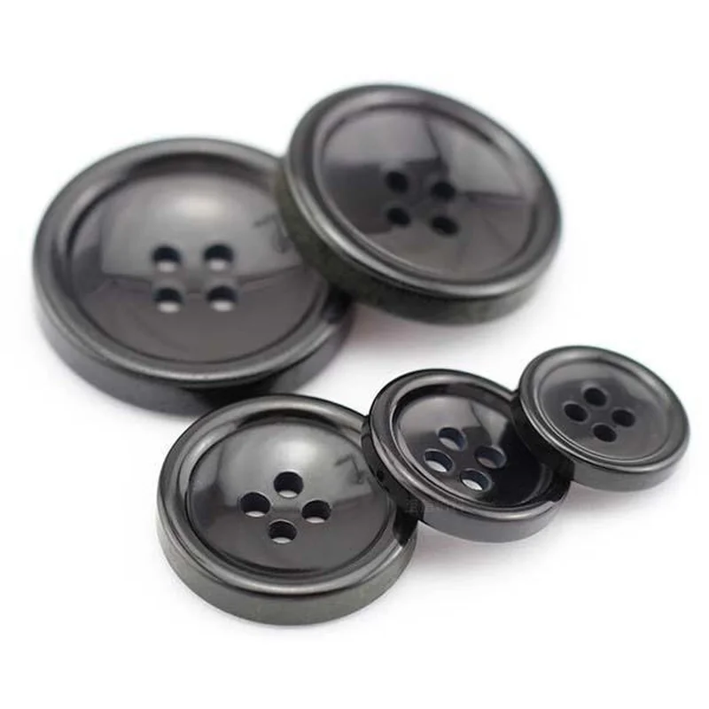 High Quality 20pcs/bag Fashion Resin Black Four-eye General Coat/suit/trousers Buttons 15-34mm Multi-size Optional