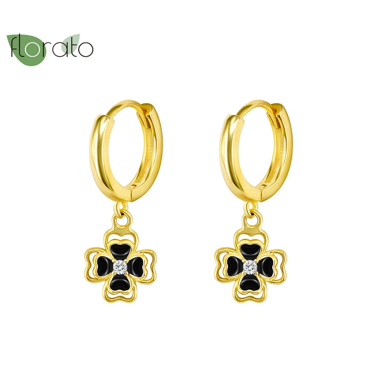 

Pendant Earrings 925 Silver Ear Buckle Retro Black Petal Gold Hoop Earrings Korean Style Fan Girl Temperament New Jewelry