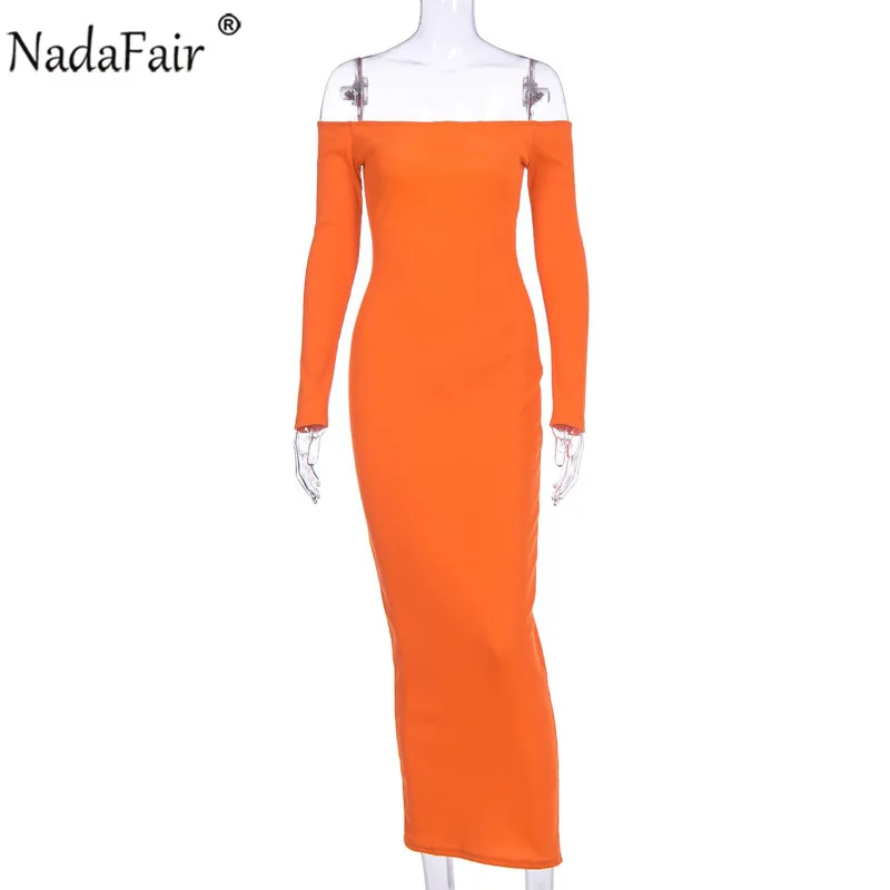 Женское трикотажное платье Nadafair черное или оранжевое однотонное облегающее миди