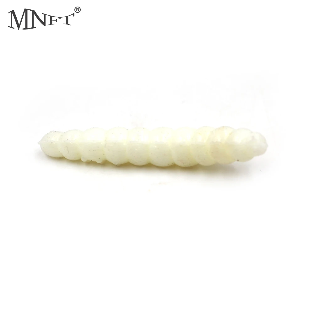 

MNFT 50Pcs White and Green Lifelike Bionic Bread Grubs Fishing Lure 3.8Cm Trout Lure Soft Maggot Bait