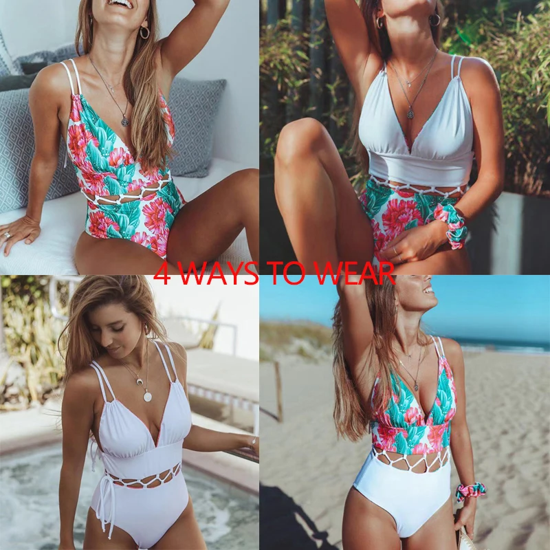 

Sexy Backless Swimwear Women Floral Printed One Piece Swimsuit Bikini Female Hollow Out Monokini Beachwear for Bathing Suit Swim