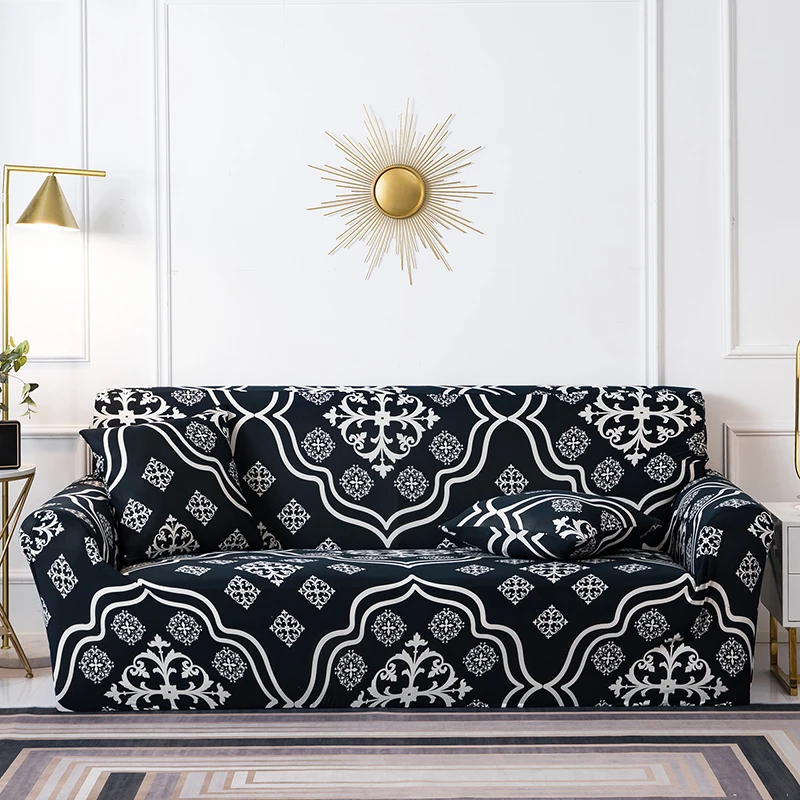 

Micro-Waterproof Living Room Sofa Cover，All-Inclusive High-Density Printed, Suitable 1 2 3 4 Seats, Black Classic
