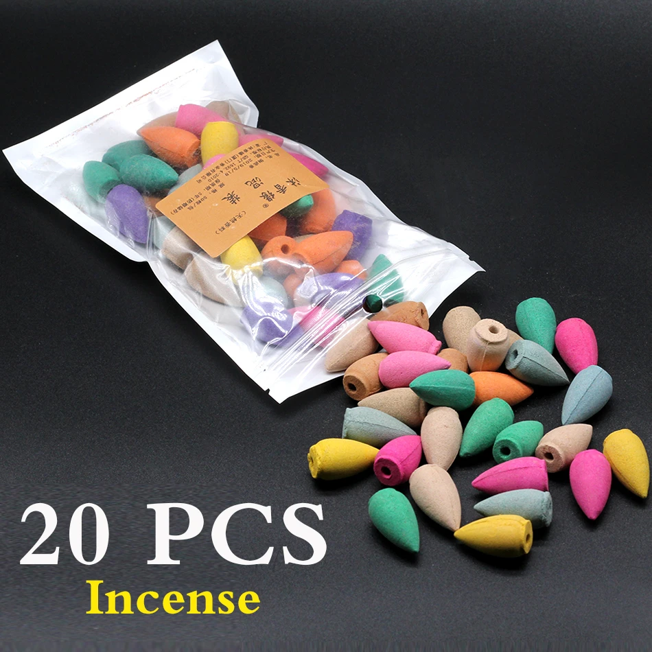 20Pcs Incense Cones Достаточно запаса Бесплатный подарок 10 шт. конусов для благовоний обратная ароматическая горелка Керамическая ароматерапия печь запах ароматические благовония дорога - Цвет: 20Pcs Incense Cones
